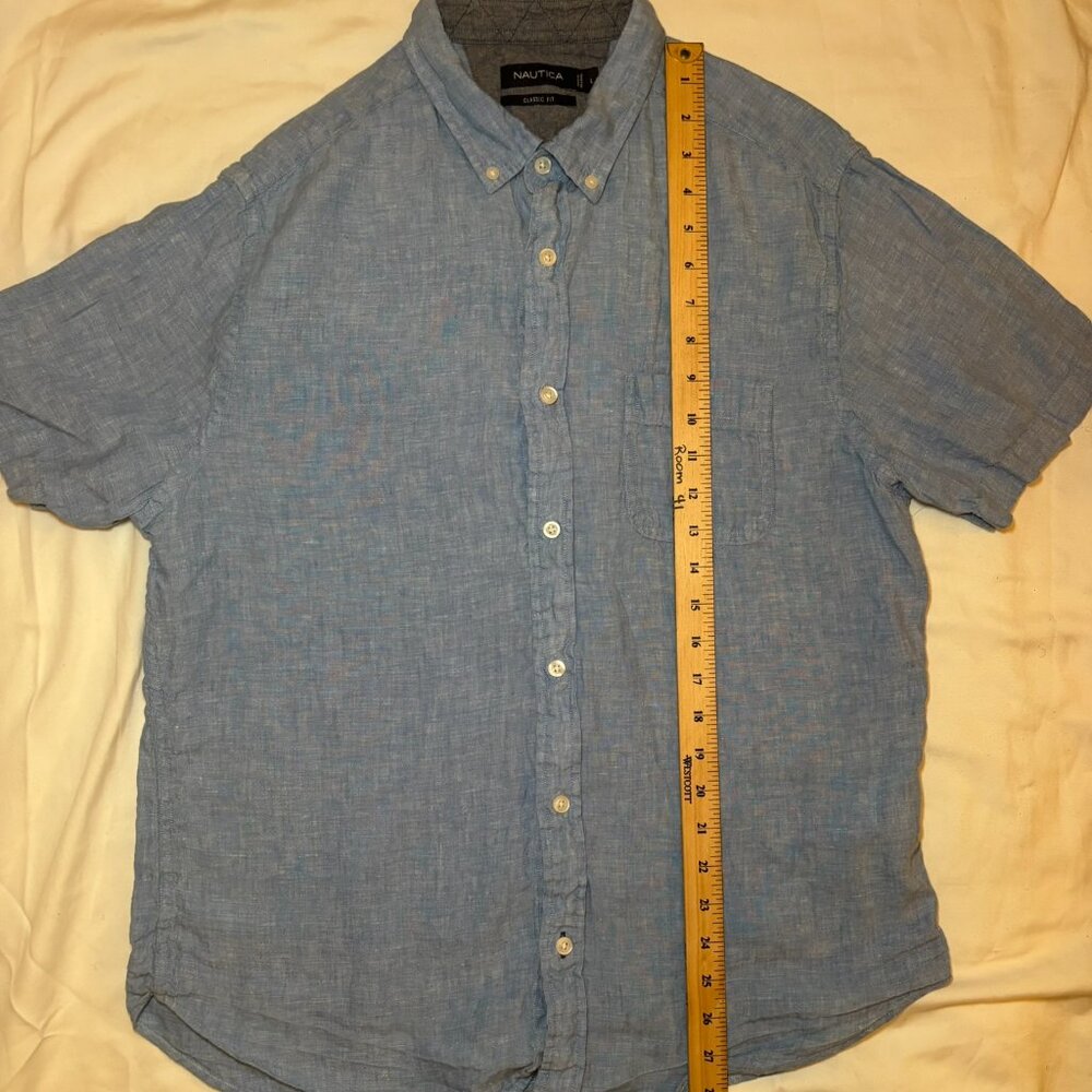 Nautica Shirt Men's Large, Blue, 100% Linen, Short Sleeve, Preppy, Old Money - Picture 6 of 7